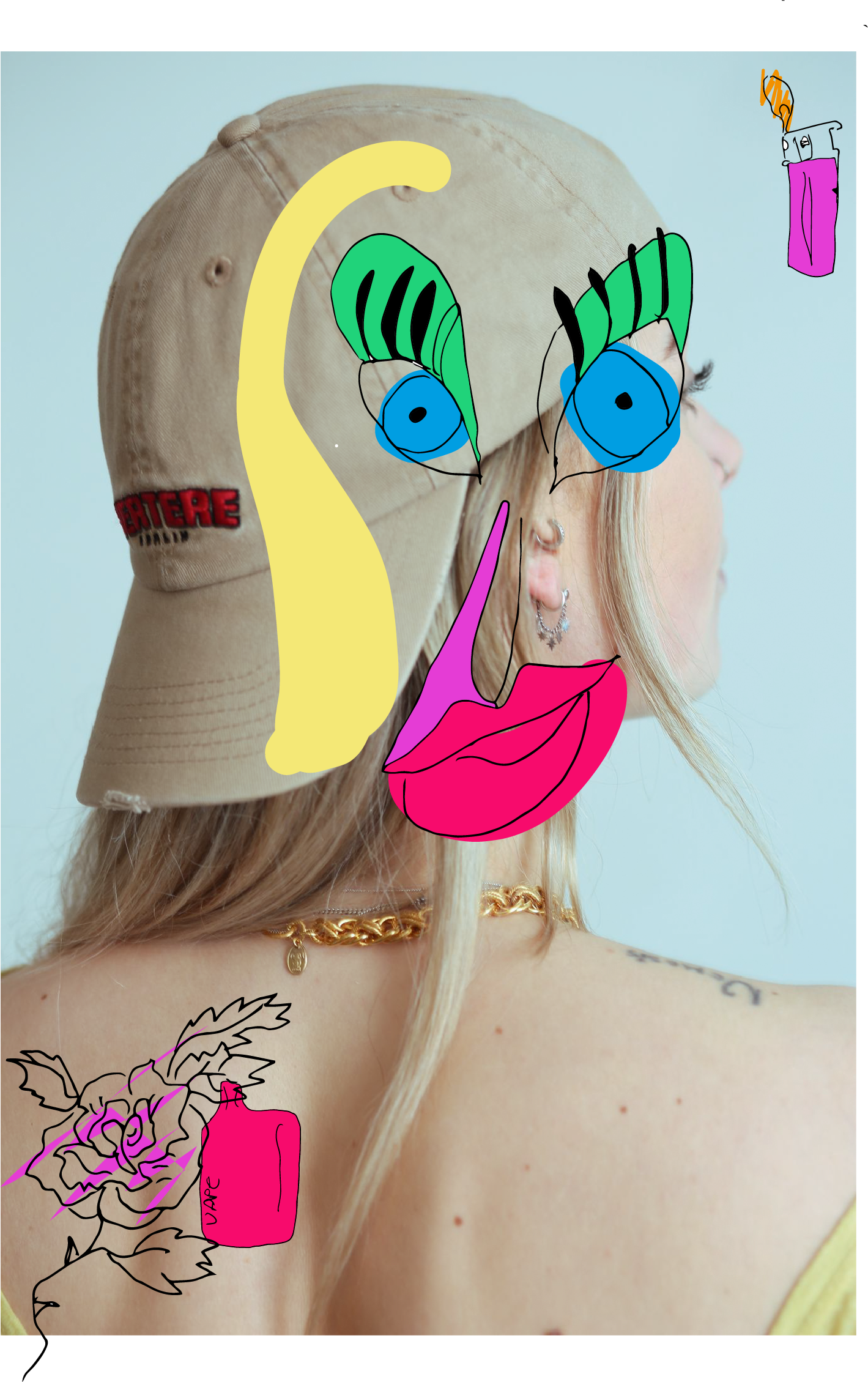 face illustration over photo